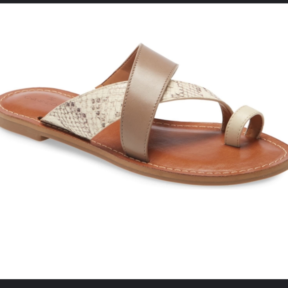 CASLON Oskar Flat Leather Slide Sandals